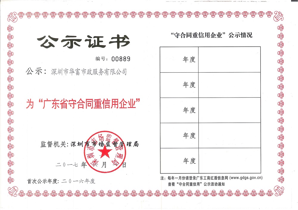 2016年守合同重信用企业